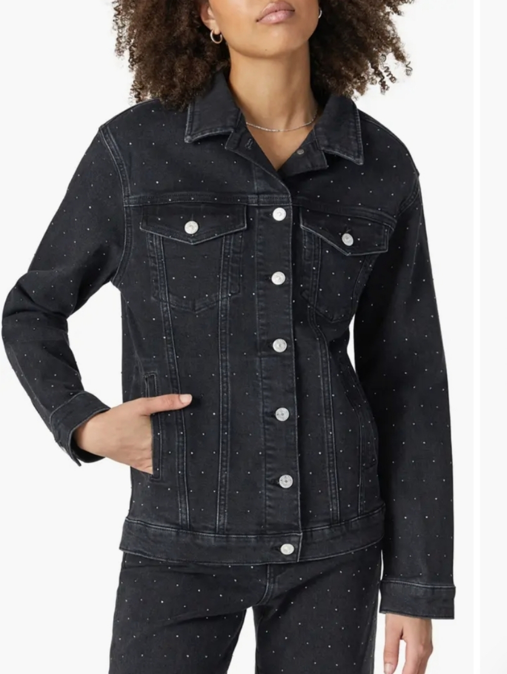 NWT Mavi Black Studded Denim Jacket Size S Retro Avant Garde Casual Feminine